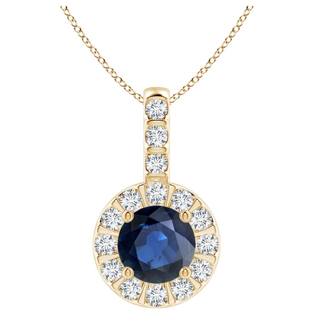 ANGARA Ciondolo con zaffiro blu naturale da 0,60 carati e aureola di diamanti in oro giallo 14K