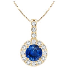 ANGARA Ciondolo con zaffiro blu naturale da 0,60 carati e aureola di diamanti in oro giallo 14K