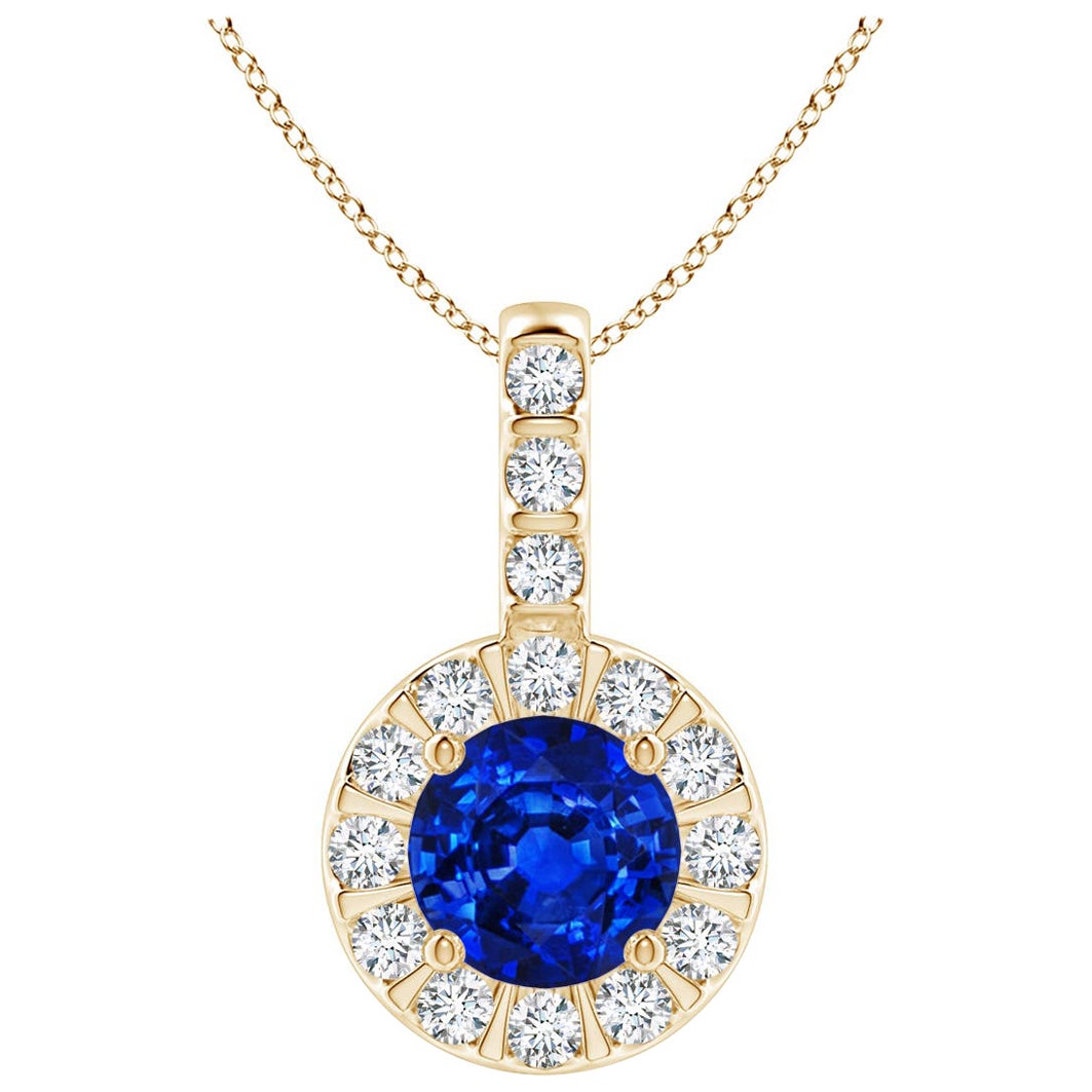 ANGARA Ciondolo con zaffiro blu naturale da 0,60 carati e aureola di diamanti in oro giallo 14K