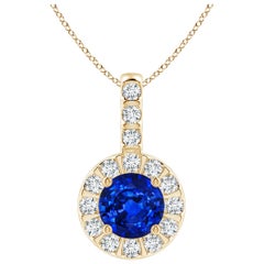 ANGARA Ciondolo con zaffiro blu naturale da 0,60 carati e aureola di diamanti in oro giallo 14K