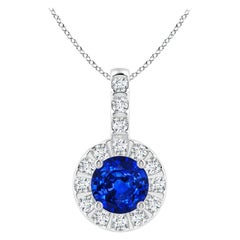 ANGARA Ciondolo con zaffiro blu naturale da 0.60 carati e aureola di diamanti in platino
