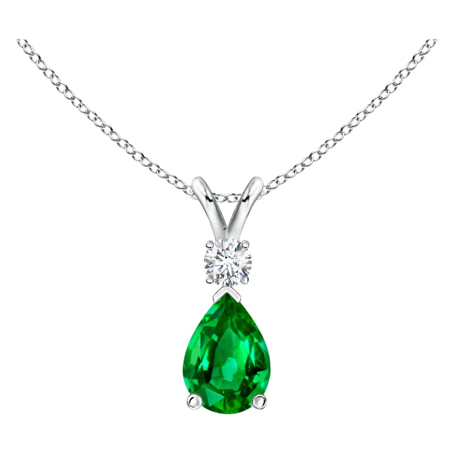 ANGARA Natural 0.60ct Emerald Teardrop Pendant with Diamond in Platinum