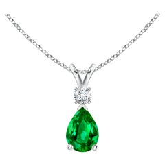 ANGARA Natural 0.60ct Emerald Teardrop Pendant with Diamond in White Gold