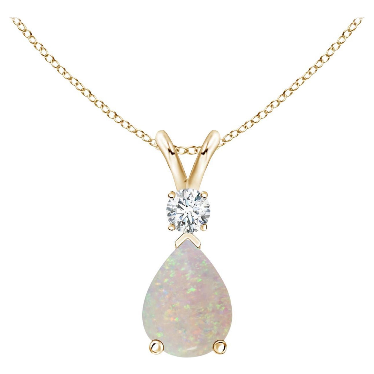 ANGARA Pendentif en or jaune 14 carats avec opale naturelle en forme de goutte d'eau de 0,70 carat et diamants