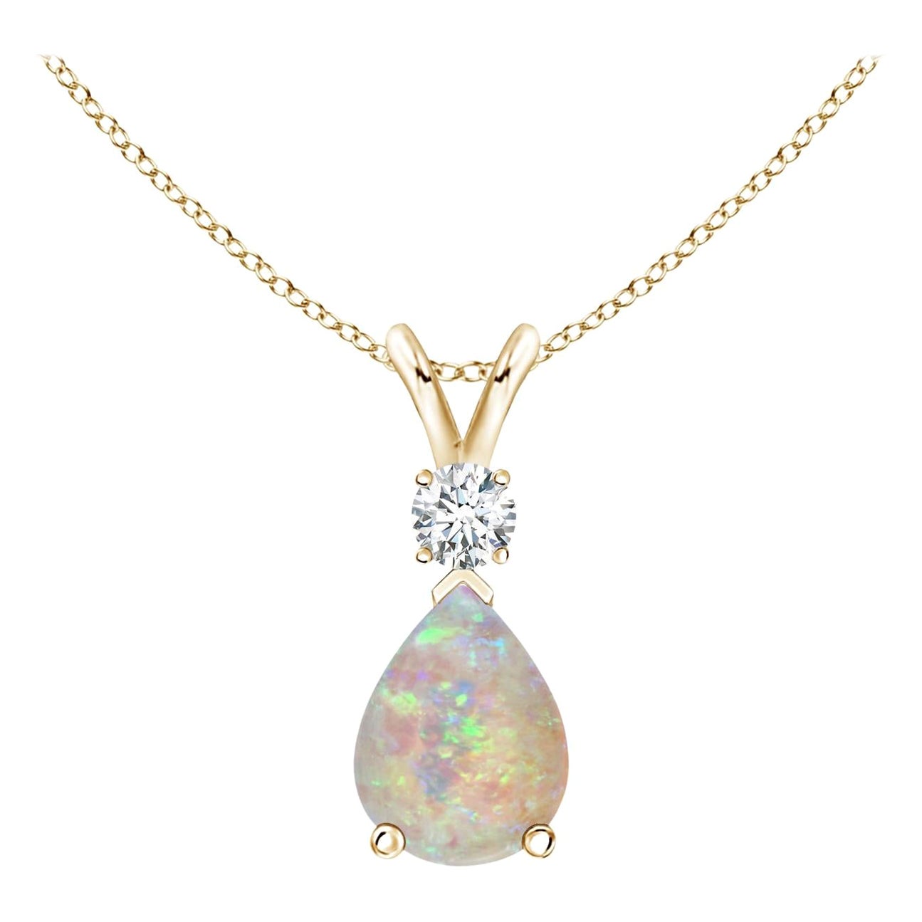 ANGARA Pendentif en or jaune 14 carats avec opale naturelle en forme de goutte d'eau de 0,70 carat et diamants