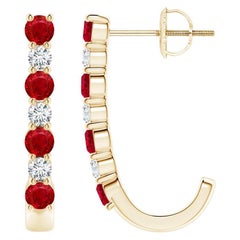 ANGARA Boucles d'oreilles J-Hoop en or jaune 14 carats avec rubis naturel de 0,72 carat et diamants