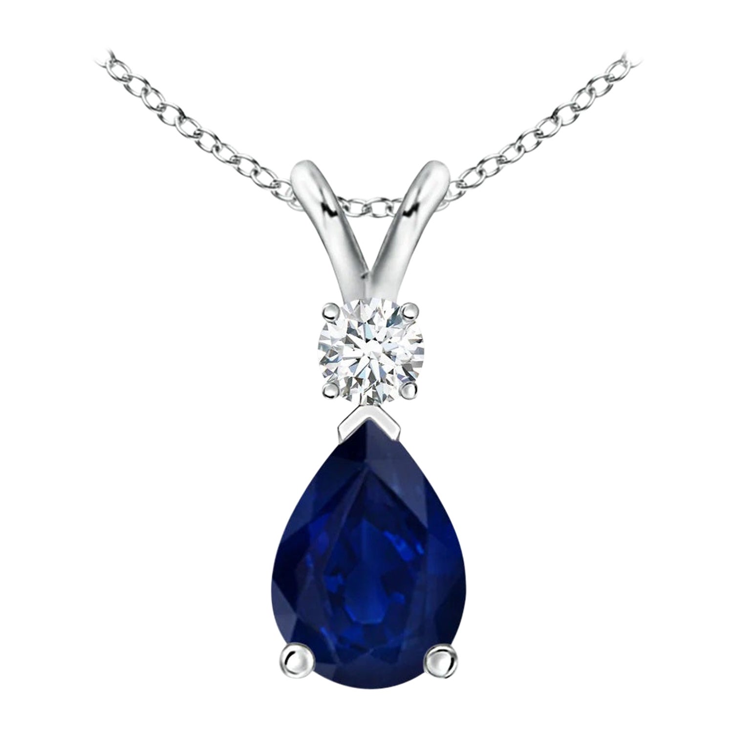 ANGARA Ciondolo a goccia con zaffiro blu naturale da 0.75 ct e diamante in platino