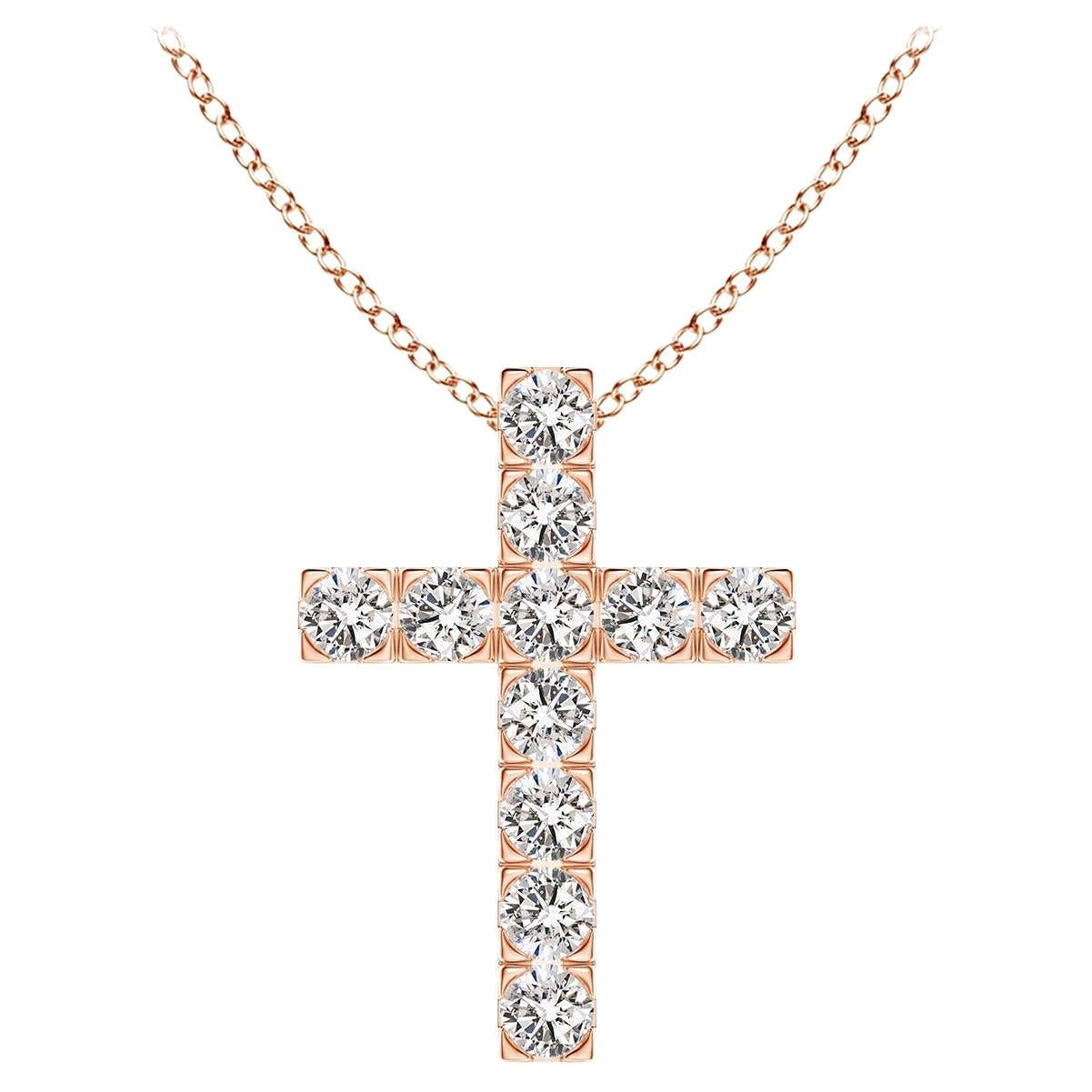 ANGARA Pendentif croix en or rose 14K avec diamant naturel 0.75cttw (I-J, I1-I2)