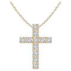 ANGARA Pendentif croix en or jaune 14K avec diamant naturel 0.75cttw (Couleur- H, SI2)