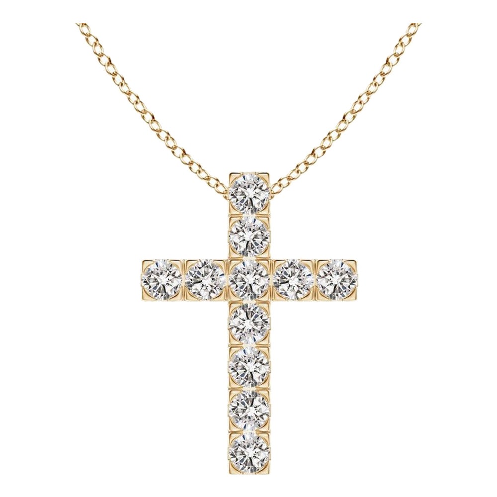 ANGARA Pendentif croix en or jaune 14 carats avec diamants naturels 0,75 carat poids total (I-J, I1-I2)
