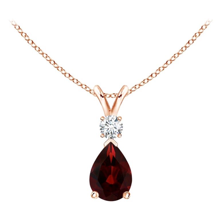 ANGARA Pendentif goutte d'eau en or rose 14 carats avec grenat naturel de 0,85 carat et diamants