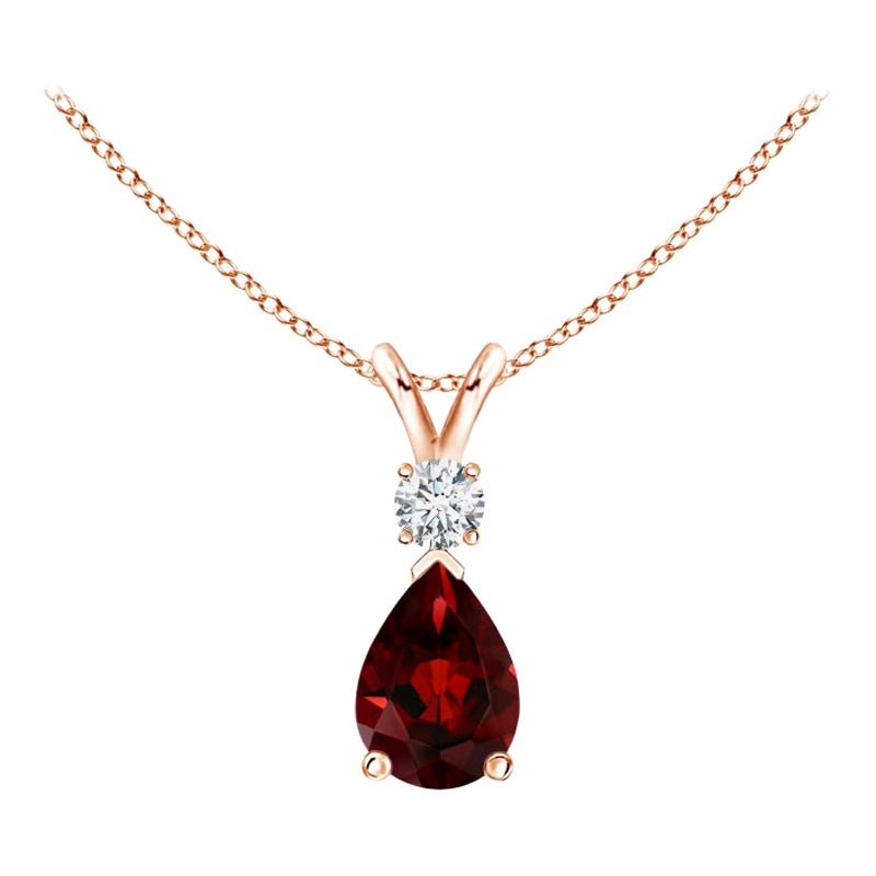 ANGARA Pendentif goutte d'eau en or rose 14 carats avec grenat naturel de 0,85 carat et diamants