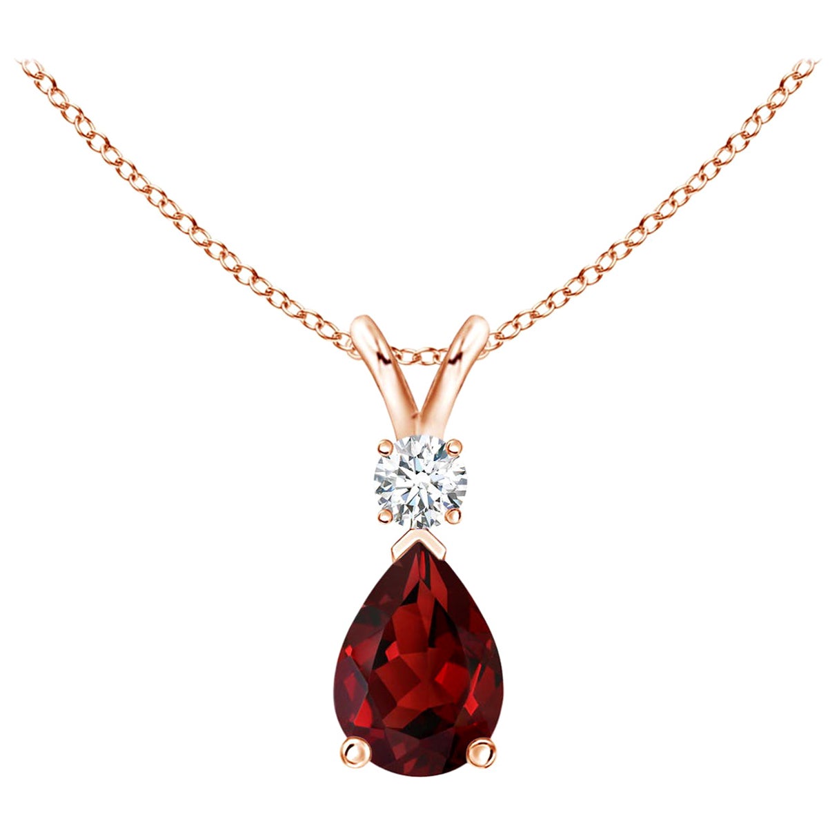 ANGARA Pendentif goutte d'eau en or rose 14 carats avec grenat naturel de 0,85 carat et diamants