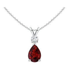 ANGARA Natural 0.85ct Garnet Teardrop Pendant with Diamond in 14K White Gold