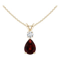 ANGARA Natural 0.85ct Garnet Teardrop Pendant with Diamond in 14K Yellow Gold