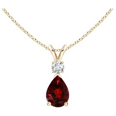 ANGARA Natural 0.85ct Garnet Teardrop Pendant with Diamond in 14K Yellow Gold
