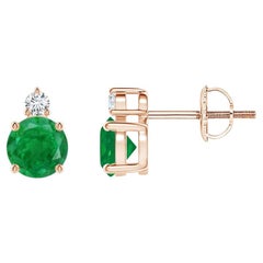 ANGARA Natural 0.90ct Emerald Stud Earrings with Diamond in 14K Rose Gold