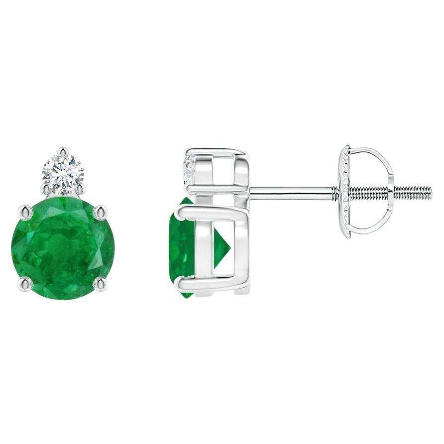 ANGARA Natural 0.90ct Emerald Stud Earrings with Diamond in 14K White Gold For Sale