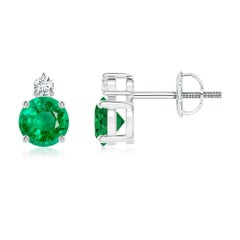 ANGARA Natural 0.90ct Emerald Stud Earrings with Diamond in 14K White Gold