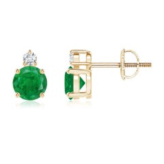 ANGARA Natural 0.90ct Emerald Stud Earrings with Diamond in 14K Yellow Gold