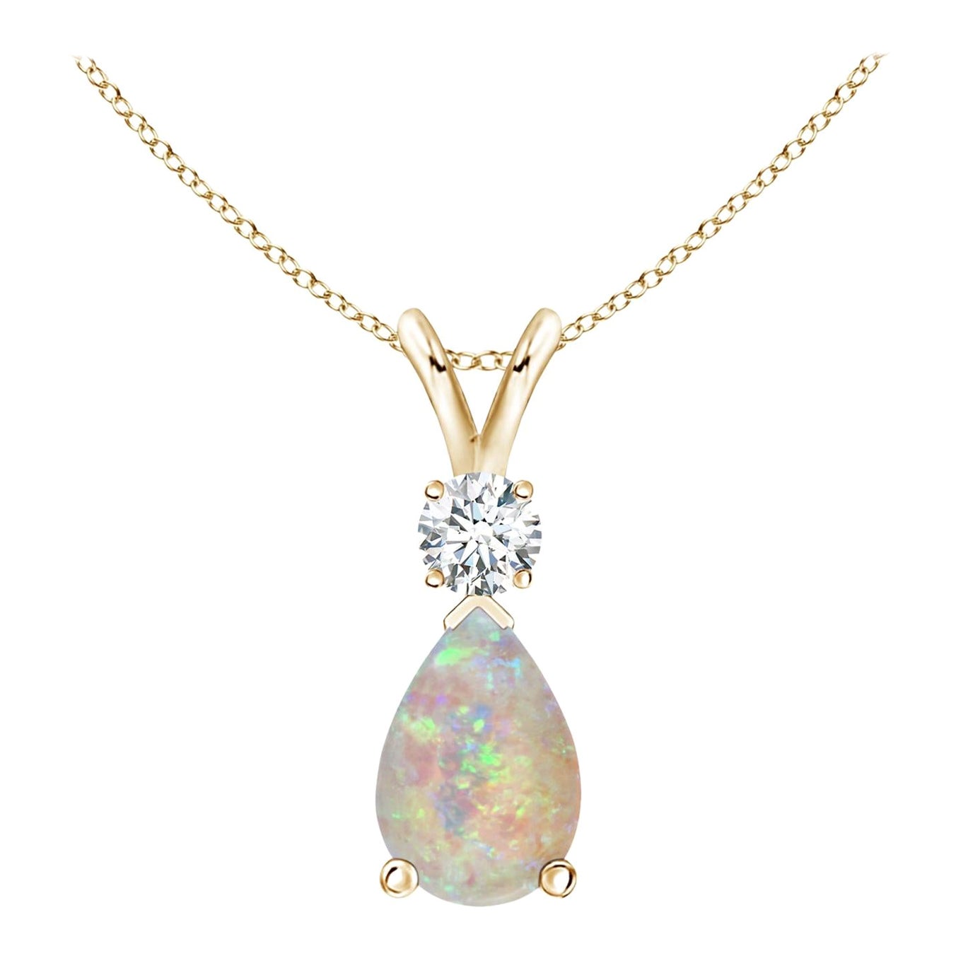 ANGARA Pendentif en or jaune 14 carats avec opale naturelle en forme de goutte d'eau de 0,90 carat et diamants