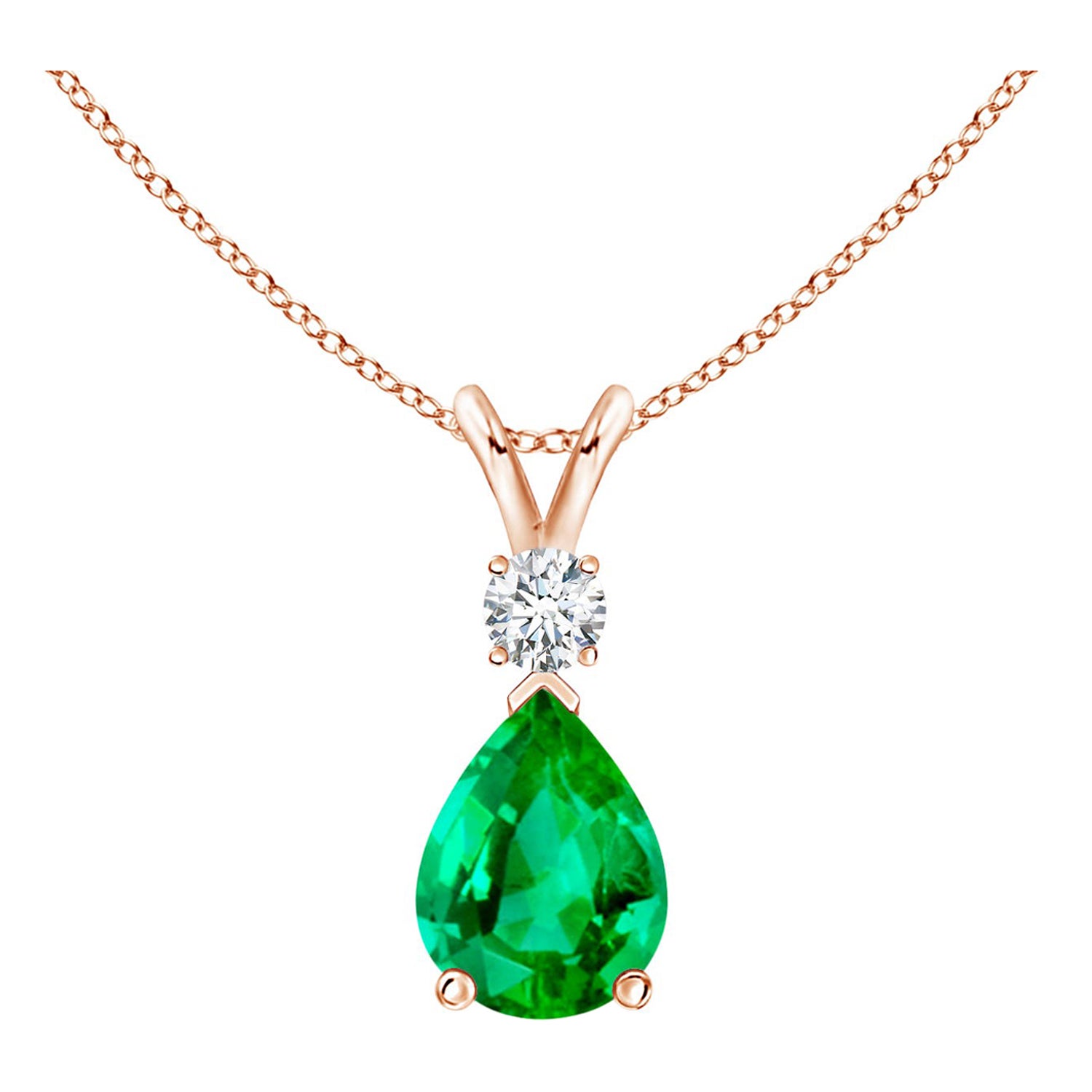 ANGARA Ciondolo a goccia con smeraldo naturale da 0.95ct e diamante in oro rosa