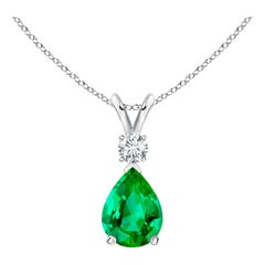 ANGARA Ciondolo a goccia con smeraldo naturale da 0,95ct e diamante in oro bianco