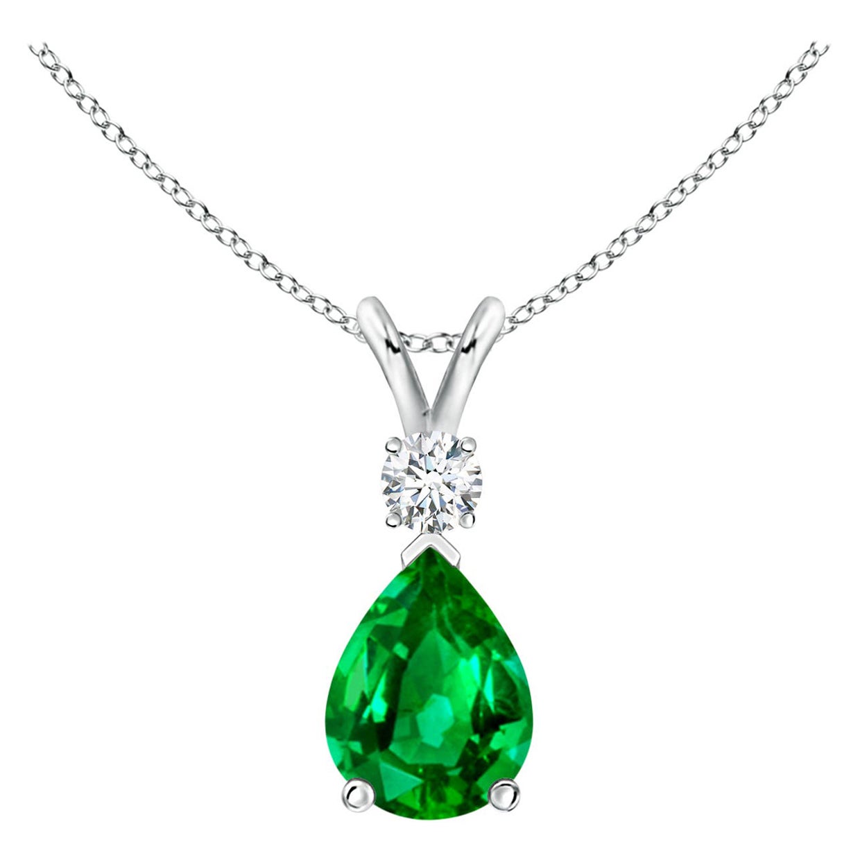 ANGARA Natural 0.95ct Emerald Teardrop Pendant with Diamond in White Gold