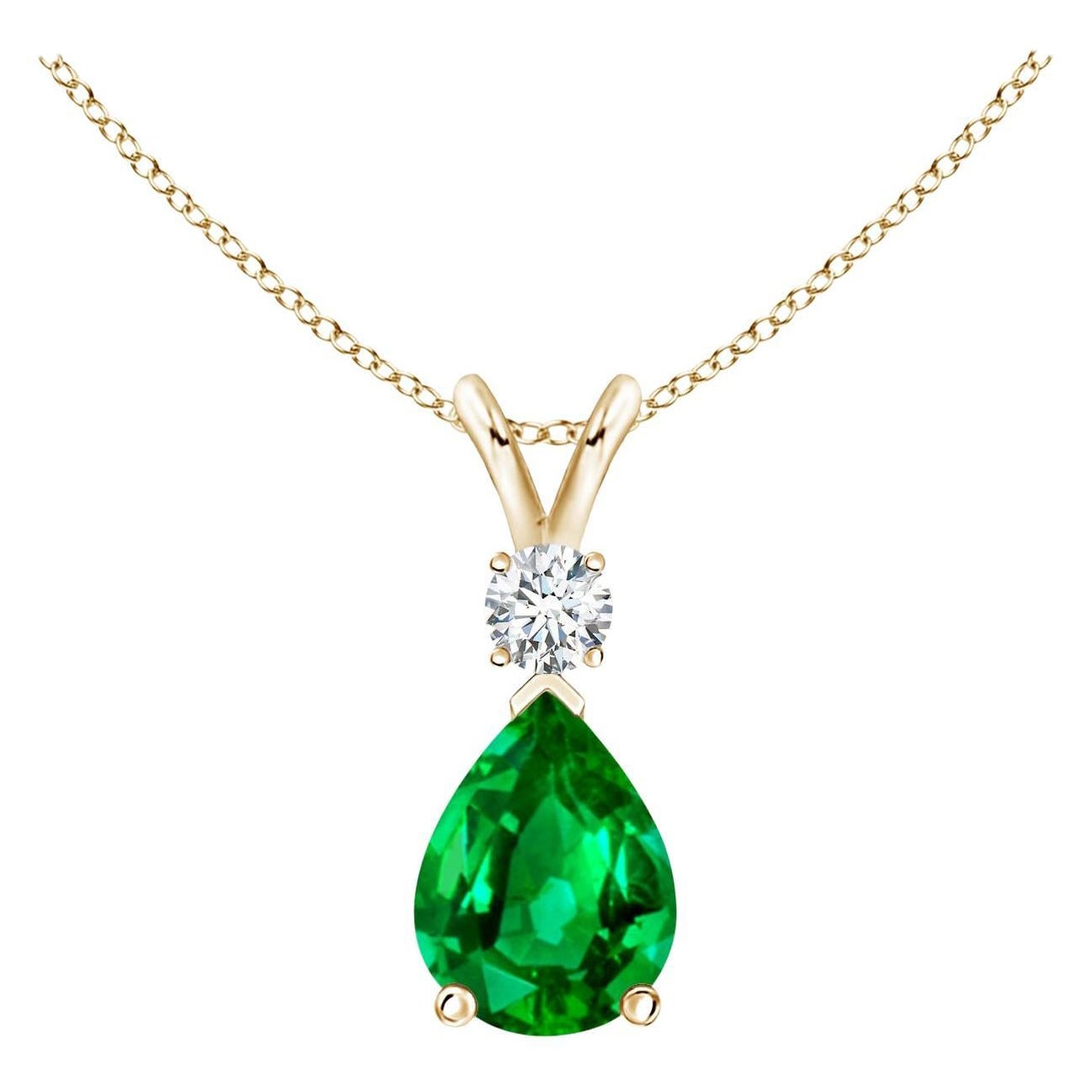 ANGARA Ciondolo a goccia con smeraldo naturale da 0,95ct e diamante in oro giallo