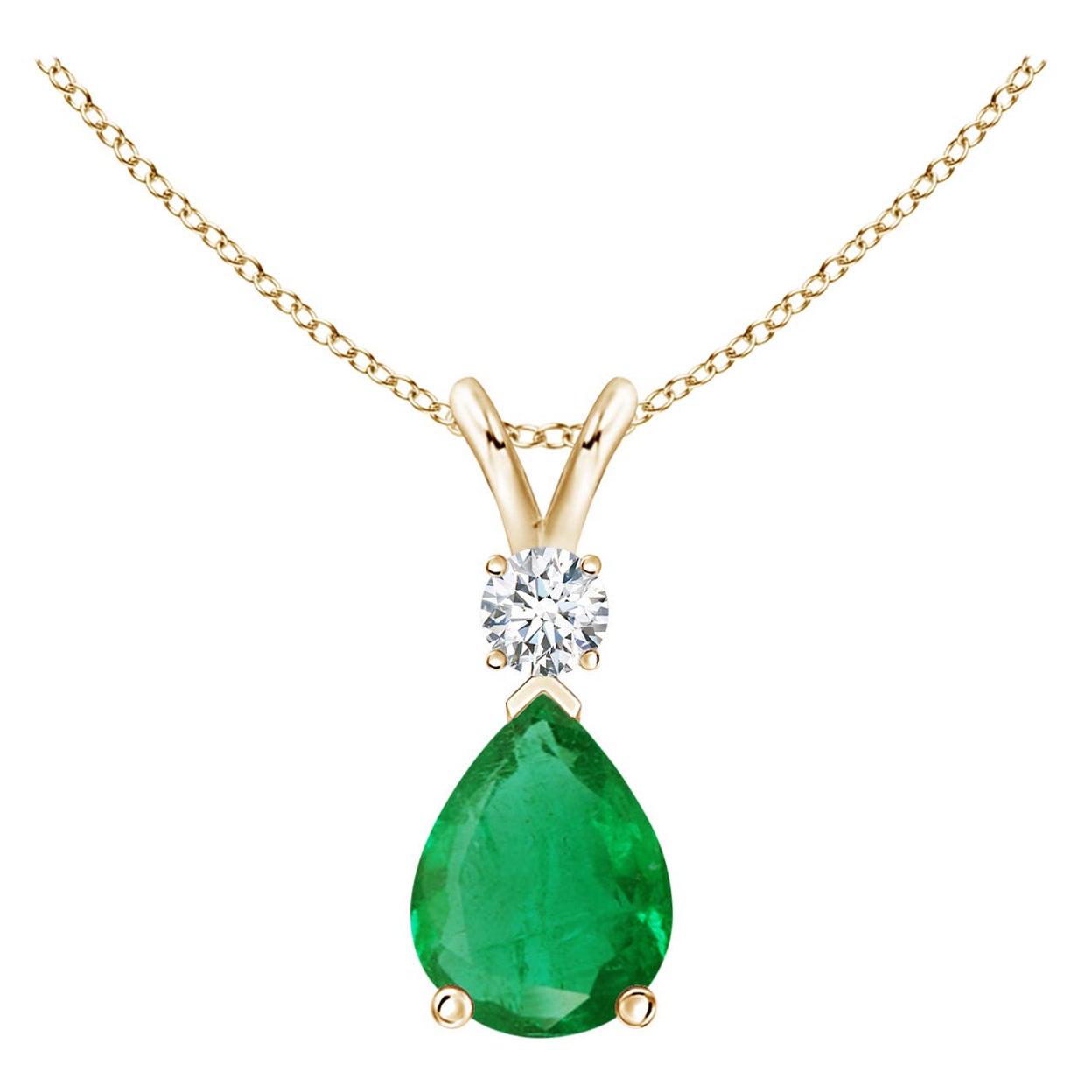 ANGARA Ciondolo a goccia con smeraldo naturale da 0,95ct e diamante in oro giallo in vendita