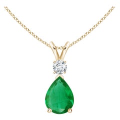 ANGARA Colgante lágrima de esmeralda natural de 0,95 ct con diamante en oro amarillo