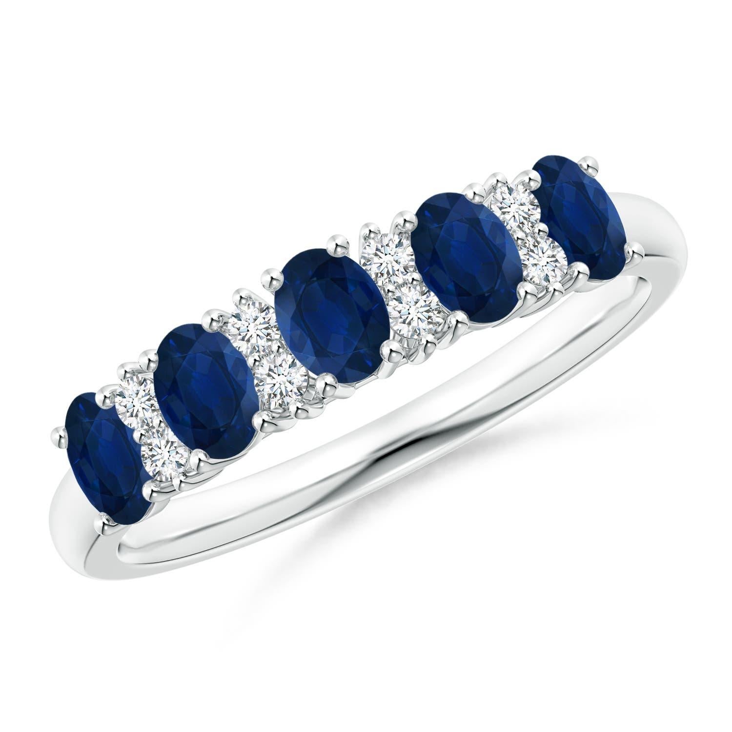 Angara Natural 1 ct Blue Sapphire and Diamond Wedding Ring in 14K Solid Gold