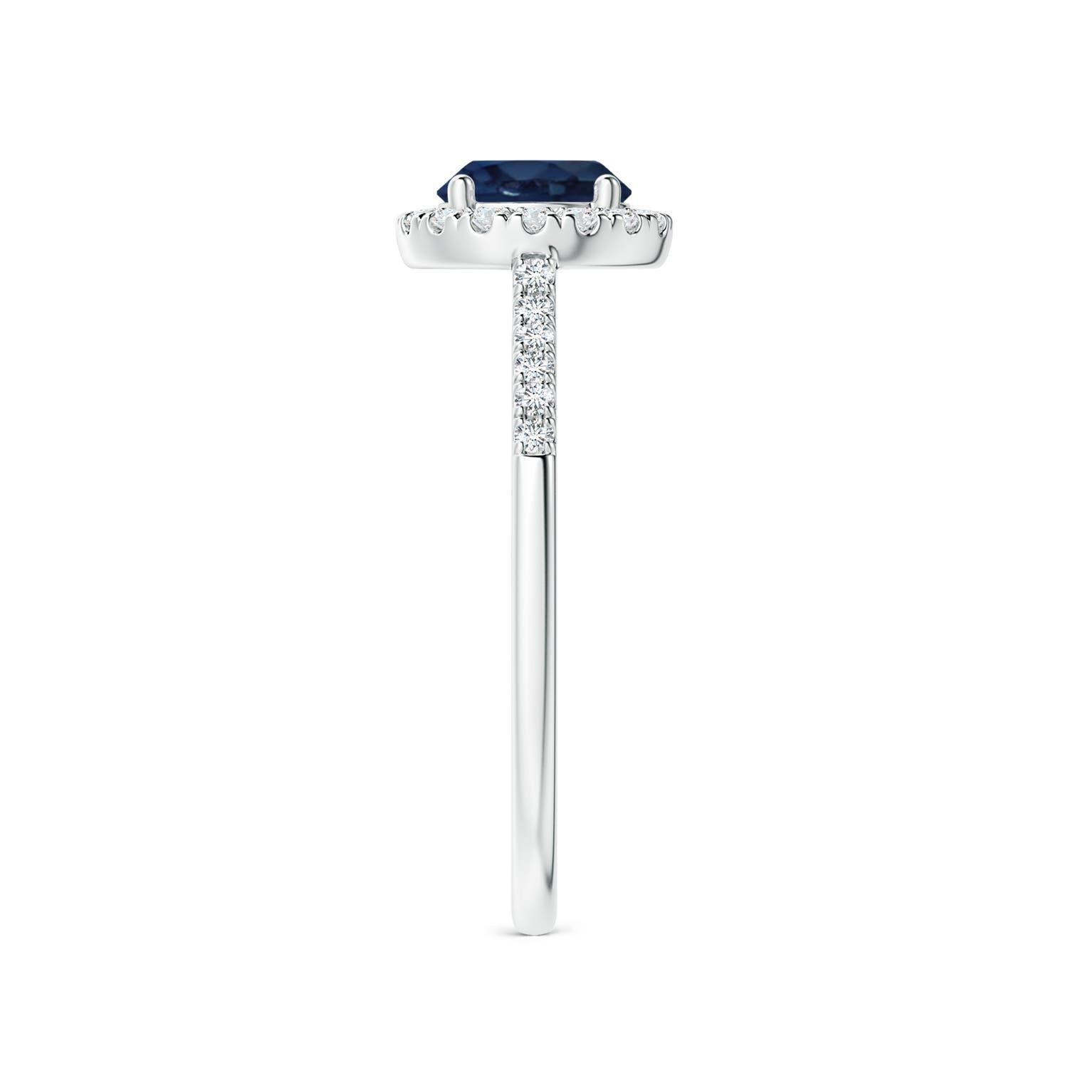 Angara Anillo de compromiso con halo de zafiro azul natural de 1 ct con diamante en oro de 14 quilates en Nuevo estado para la venta en Los Angeles, CA