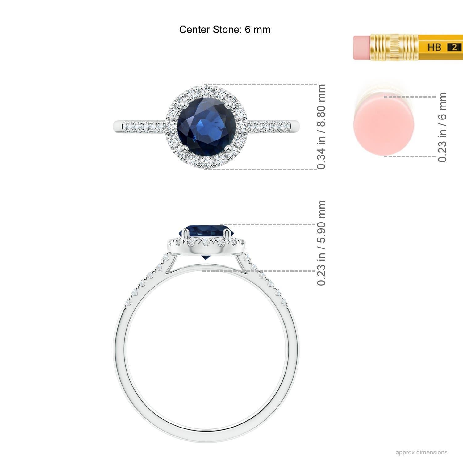 De las mujeres Angara Anillo de compromiso con halo de zafiro azul natural de 1 ct con diamante en oro de 14 quilates en venta