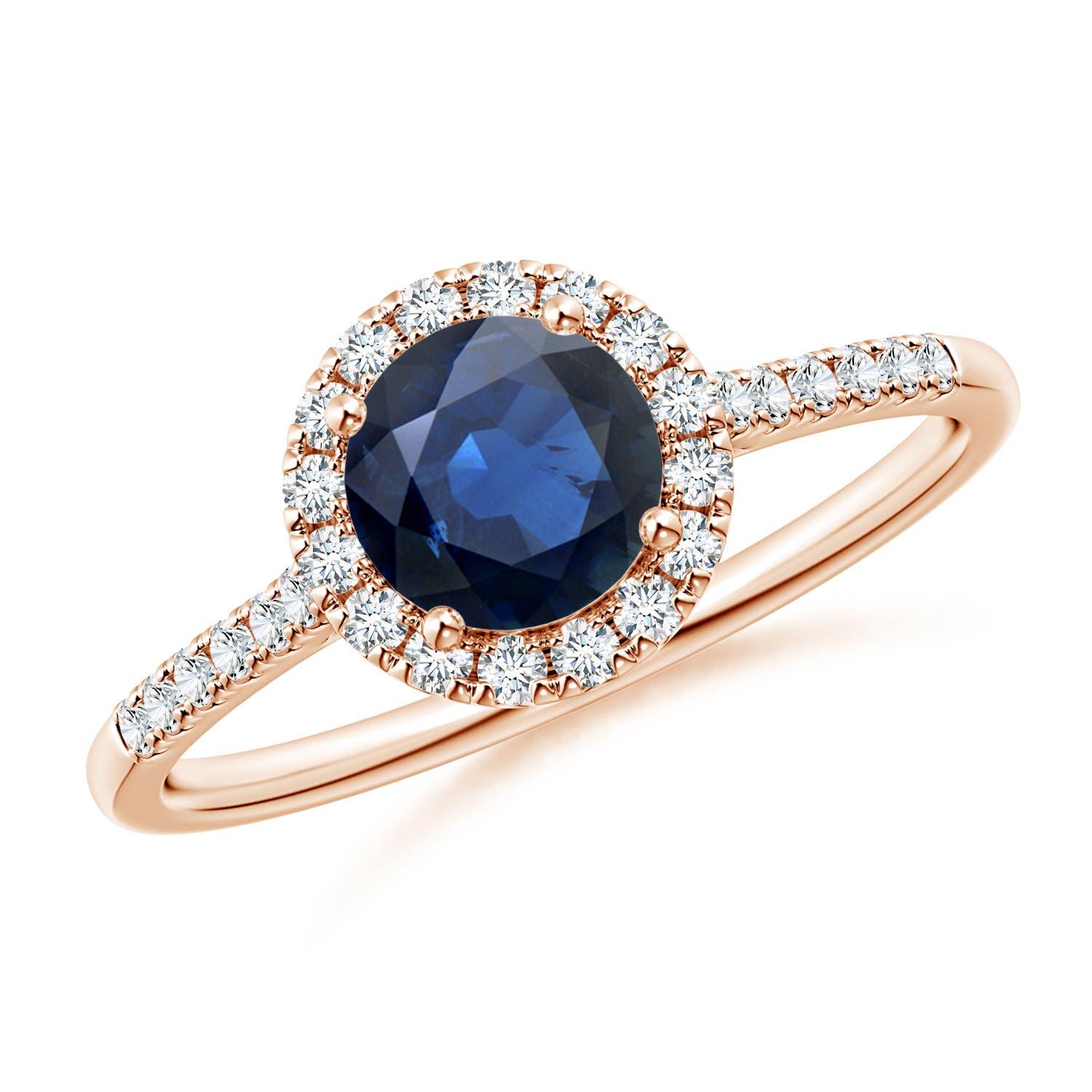 Angara Anillo de compromiso con halo de zafiro azul natural de 1 ct con diamante en oro de 14 quilates en venta 2