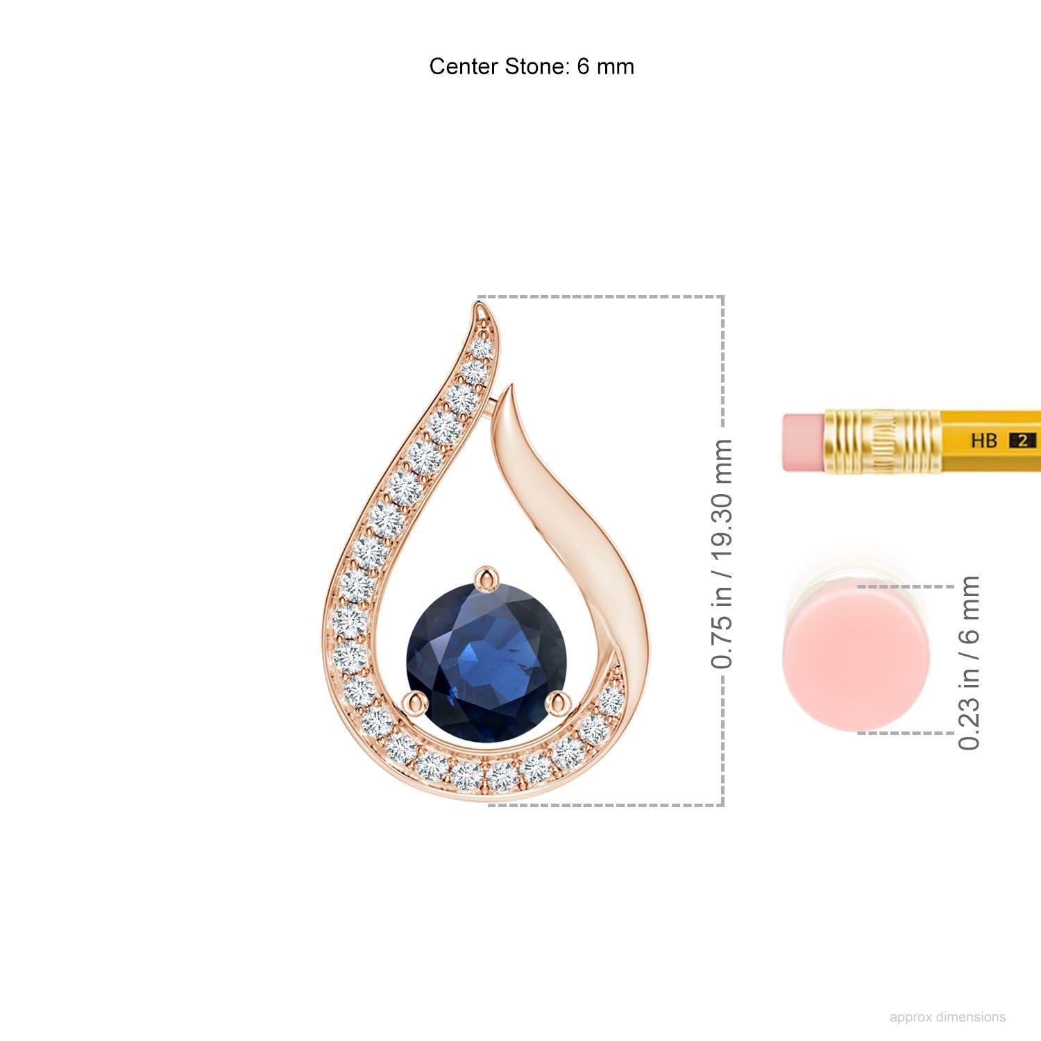 Angara Natürliche 1 ct Blauer Saphir Tulpe Anhänger mit Diamanten in 14K Rose Gold (Rundschliff) im Angebot