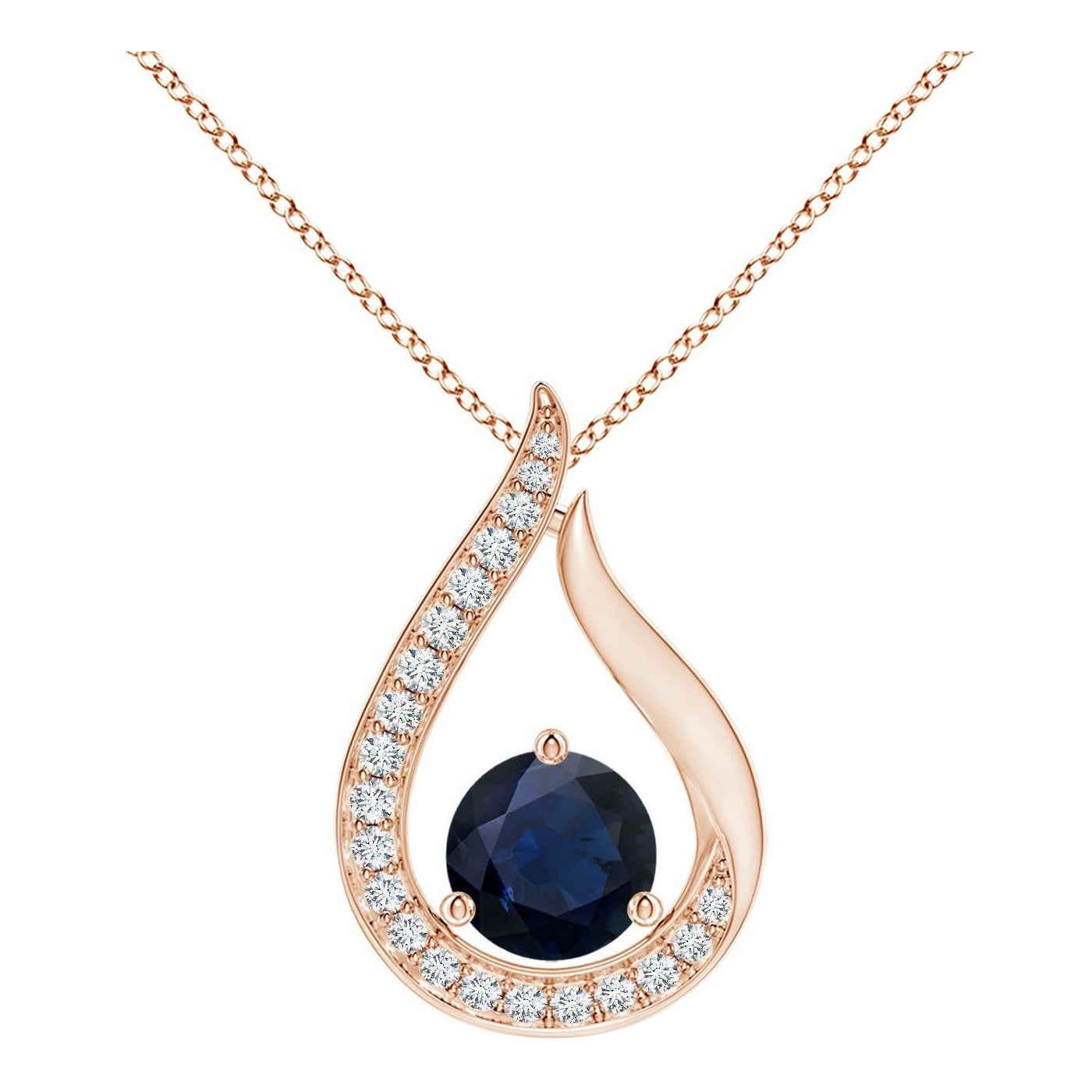 Angara Ciondolo a tulipano con zaffiro blu naturale da 1 carato e diamanti in oro rosa 14K