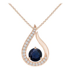 Angara Colgante Tulipán de Zafiro Azul Natural de 1 ct con Diamantes en Oro Rosa de 14 quilates