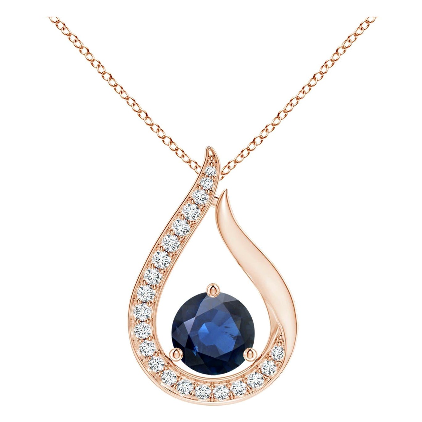 Angara Ciondolo a tulipano con zaffiro blu naturale da 1 carato e diamanti in oro rosa 14K