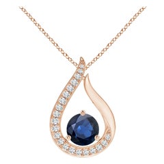 Angara Colgante Tulipán de Zafiro Azul Natural de 1 ct con Diamantes en Oro Rosa de 14 quilates