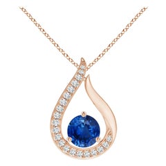 Angara Colgante Tulipán de Zafiro Azul Natural de 1 ct con Diamantes en Oro Rosa de 14 quilates