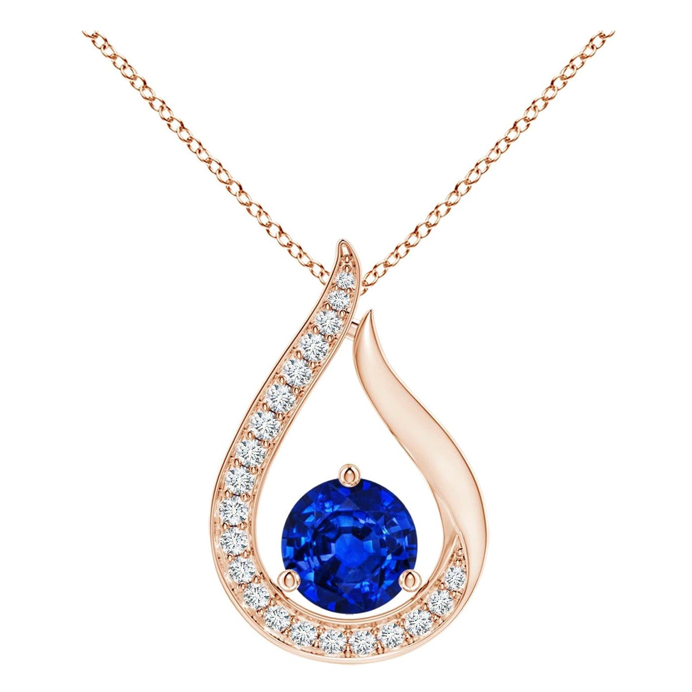 Angara Ciondolo a tulipano con zaffiro blu naturale da 1 carato e diamanti in oro rosa 14K