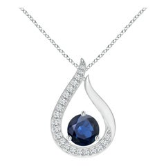 Angara Colgante Tulipán de Zafiro Azul Natural de 1 ct con Diamantes en Oro Blanco de 14 quilates