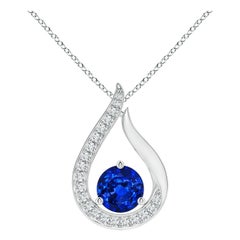 Angara Colgante Tulipán de Zafiro Azul Natural de 1 ct con Diamantes en Oro Blanco de 14 quilates