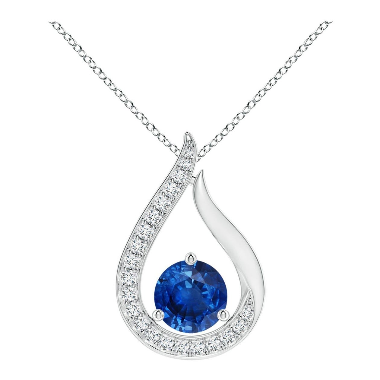 Angara Nature 1 ct Blue Sapphire Tulip Pendentif avec diamants en or blanc 14K