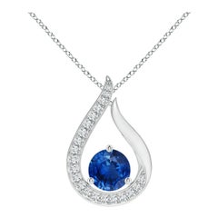 Angara Colgante Tulipán de Zafiro Azul Natural de 1 ct con Diamantes en Oro Blanco de 14 quilates