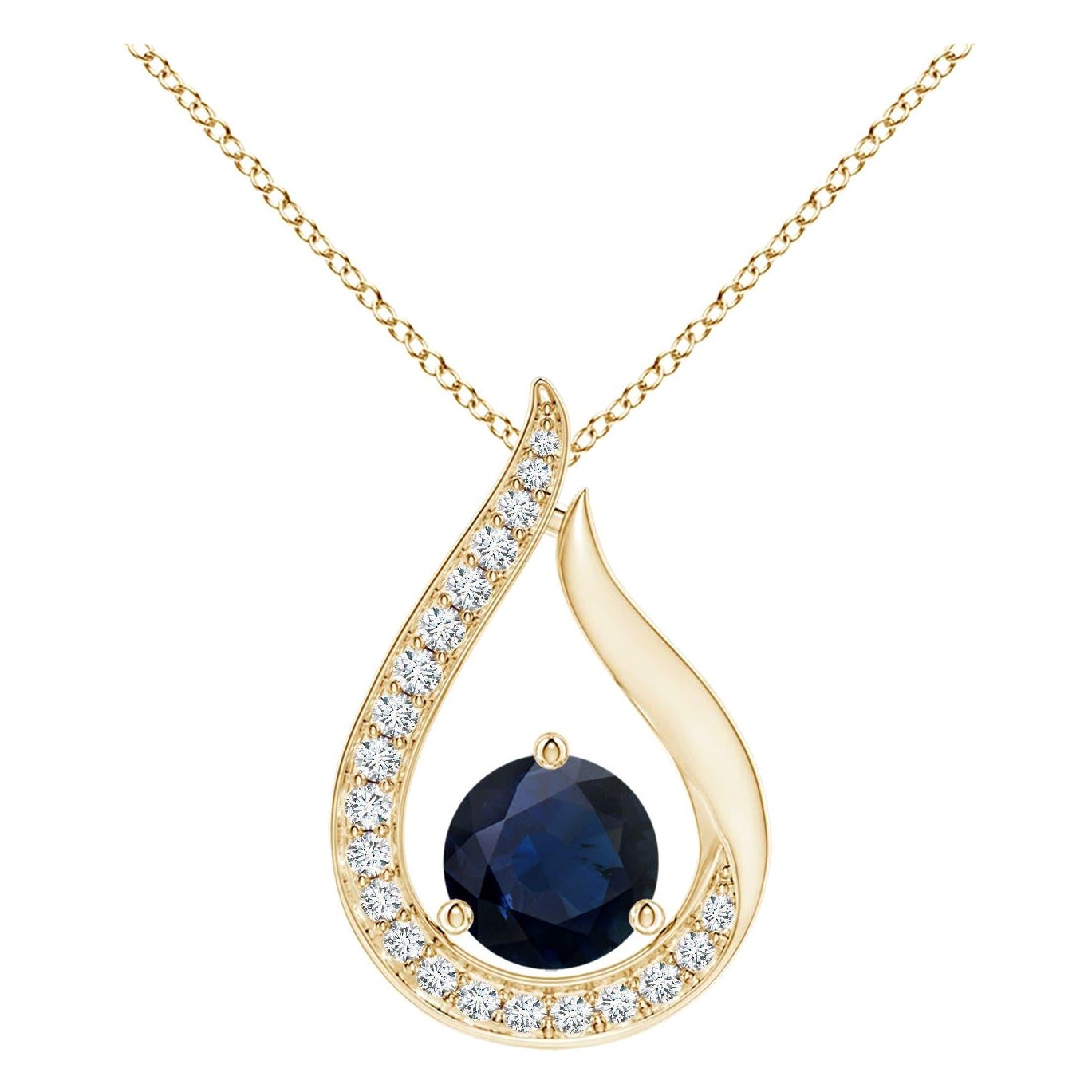 Angara Colgante Tulipán de Zafiro Azul Natural de 1 ct con Diamantes en Oro Amarillo de 14K en venta