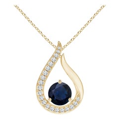 Angara Colgante Tulipán de Zafiro Azul Natural de 1 ct con Diamantes en Oro Amarillo de 14K