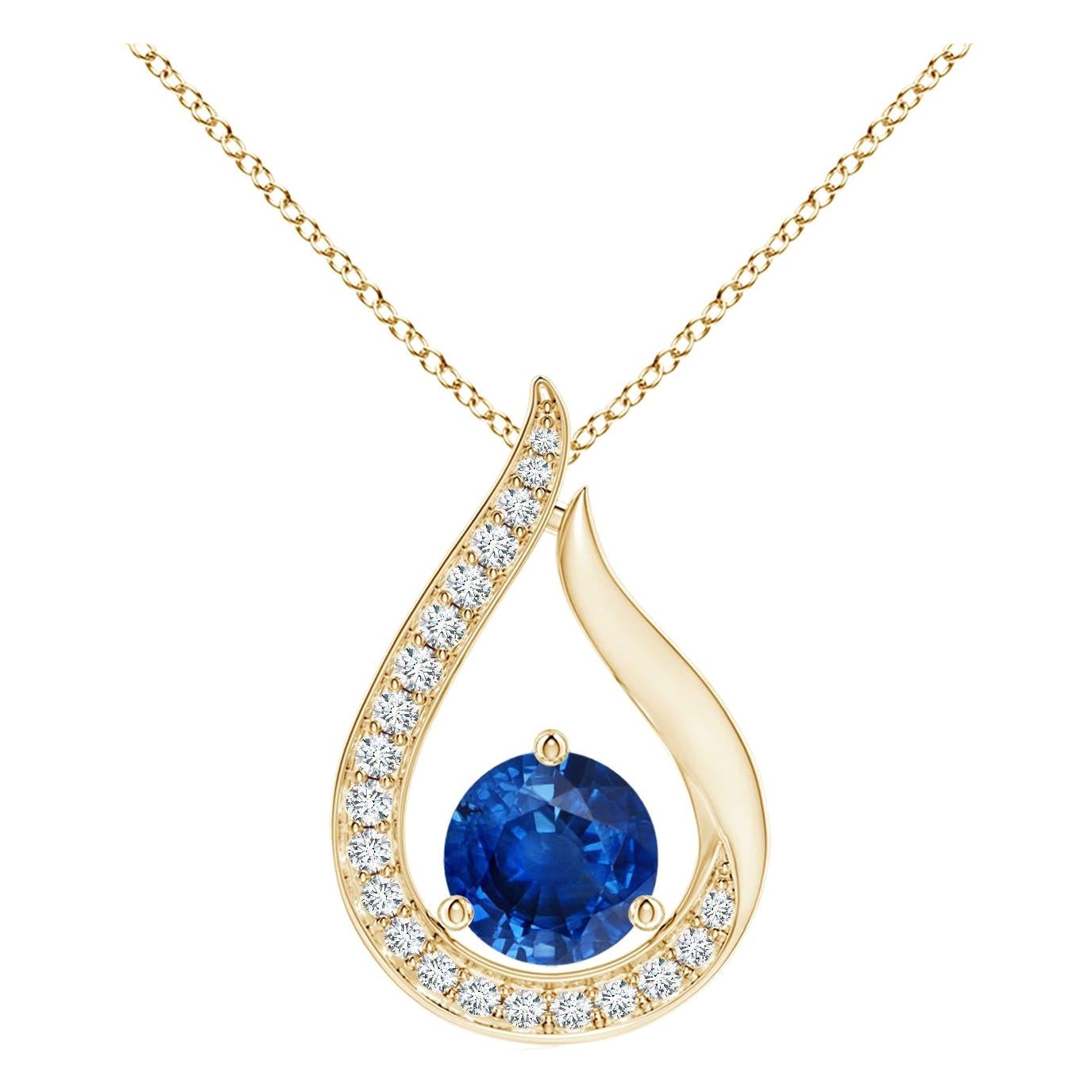 Angara Colgante Tulipán de Zafiro Azul Natural de 1 ct con Diamantes en Oro Amarillo de 14K