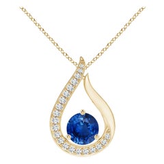 Angara Colgante Tulipán de Zafiro Azul Natural de 1 ct con Diamantes en Oro Amarillo de 14K